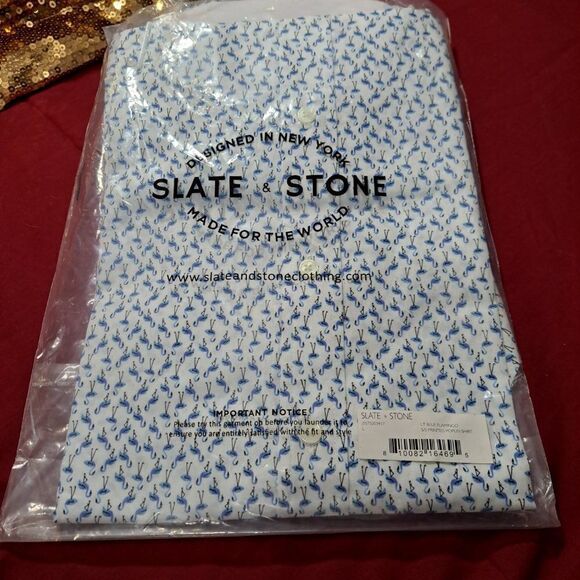 Slate & Stone Button Down Blue Flamingo collar Shirt Short Sleeve NWT - Picture 10 of 11